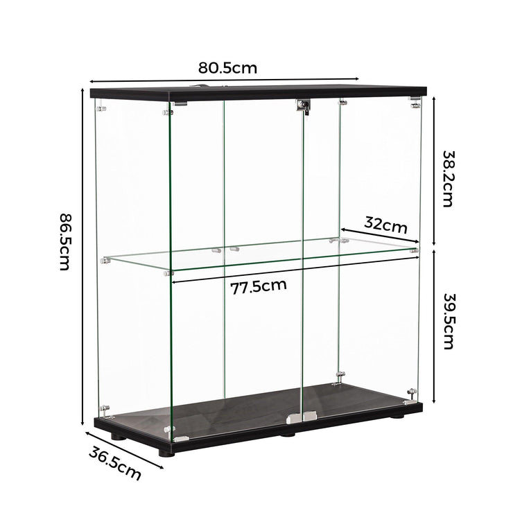 Stacked Glass Display Cabinet Collections Storage 2 Tier Shelf 2 door With Lock