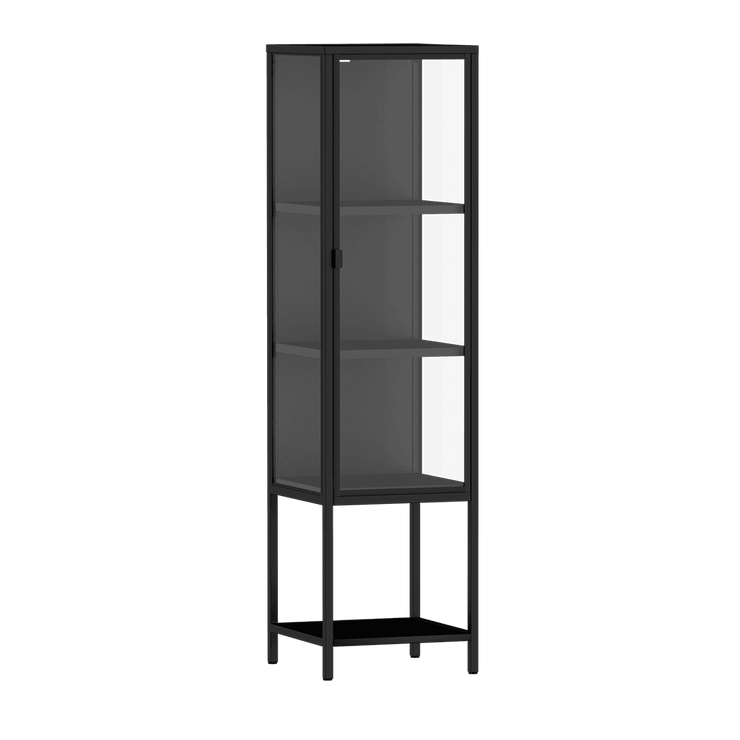 Stacked Display Cabinet With Glass Door Steel Frame Black