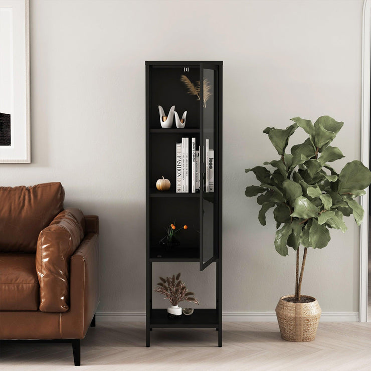 Stacked Display Cabinet With Glass Door Steel Frame Black