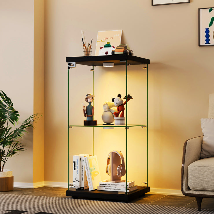 Stacked Tempered Glass Display Cabinet With 3 RGB Lights Collections Lockable