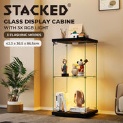 Stacked Tempered Glass Display Cabinet With 3 RGB Lights Collections Lockable