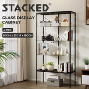 Stacked 2 Door Tempered Glass Display Cabinet 4 Tier 160m