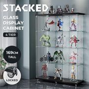 Stacked Lockable Glass Display Cabinet With Wheels 169cm