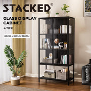 Stacked 4 Tier Modern Glass Display Cabinet 2 Door