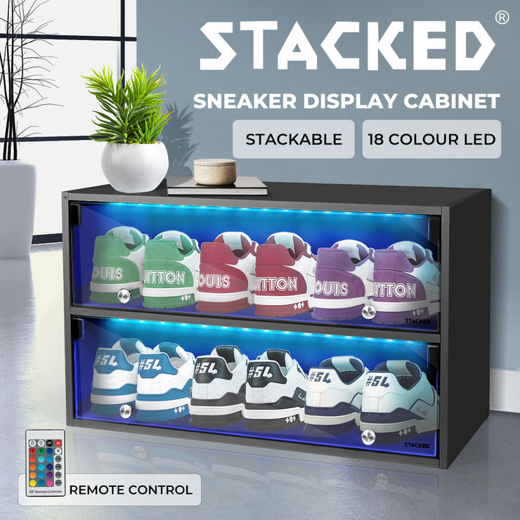 Stacked LED Shoes Storage Cabinet - Black