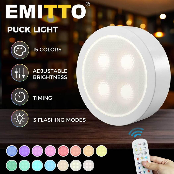 3X RGB LED Under Cabinet Puck Lights Remote Control Kitchen Closet Display Lamp