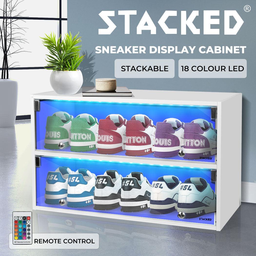 Stacked LED Shoes Storage Cabinet Sneaker Display Case Stackable Rack ...