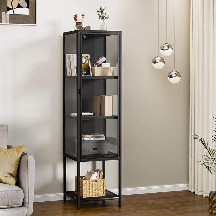 Stacked Display Cabinet With Glass Door Steel Frame Black