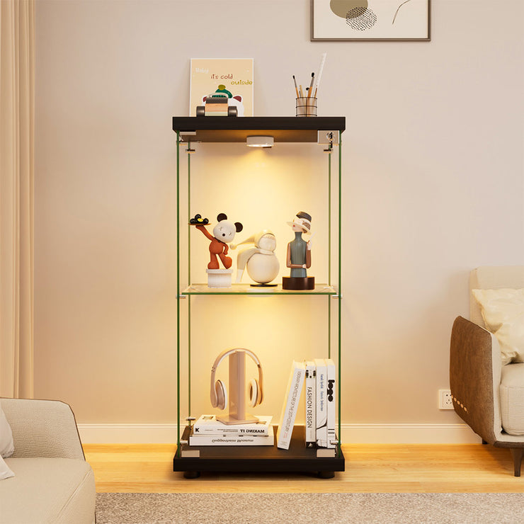 Stacked Tempered Glass Display Cabinet With 3 RGB Lights Collections Lockable