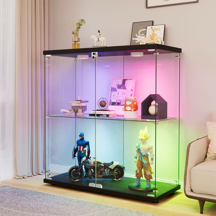 Stacked Tempered Glass Display Cabinet With 3 RGB Lights Collections Lockable