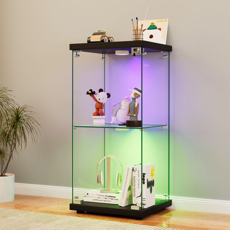 Stacked Tempered Glass Display Cabinet With 3 RGB Lights Collections Lockable