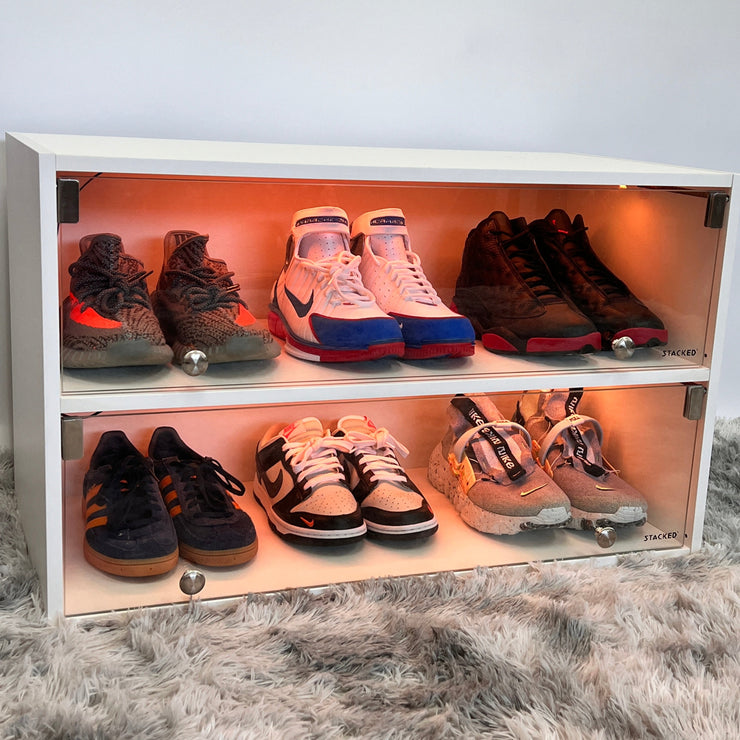Stacked LED Shoe Storage Cabinet - White