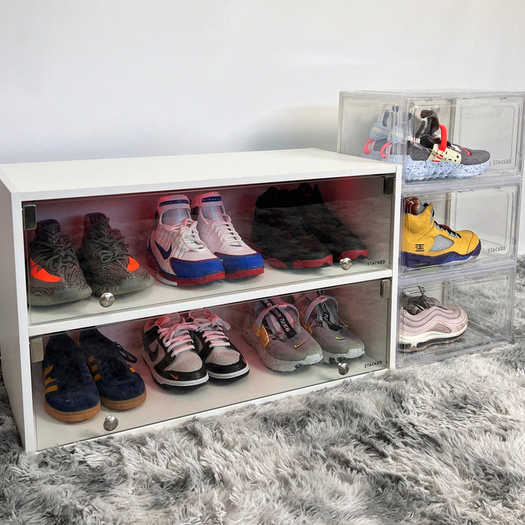 Stackable Shoe Storage Led Stacked LED Shoes Storage Cabinet Sneaker Display Case Stackable Rack ...