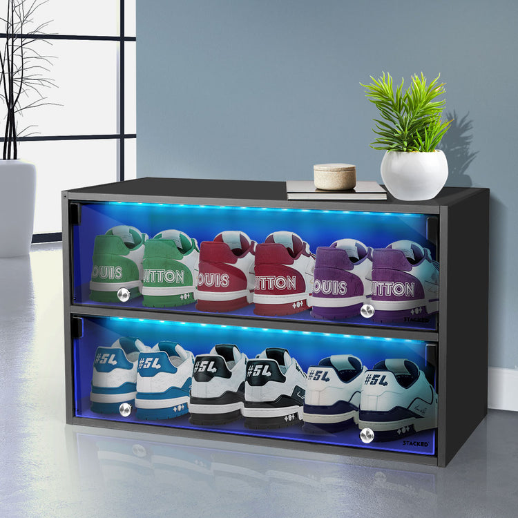 Clear Shoe Boxes 4-Tier LED Shoe Display Cabinet With Glass Doors ...
