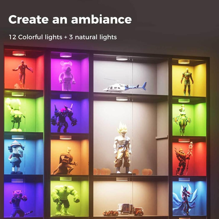 3X RGB LED Under Cabinet Puck Lights Remote Control Kitchen Closet Display Lamp