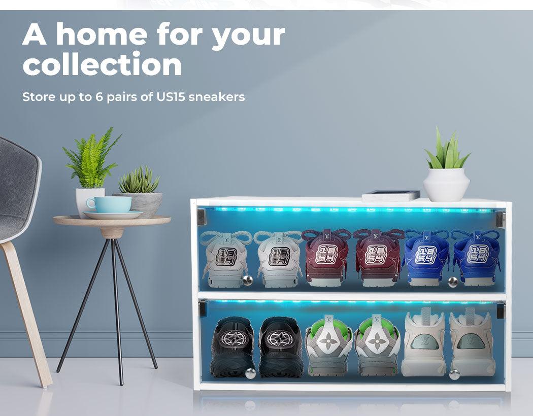 Stacked LED Shoes Storage Cabinet Sneaker Display Case Stackable Rack ...