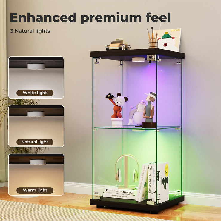 Stacked Tempered Glass Display Cabinet With 3 RGB Lights Collections Lockable