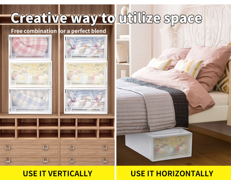 Plastic Storage Drawers Stackable Containers Box Wardrobe Clothes Organiser - Large