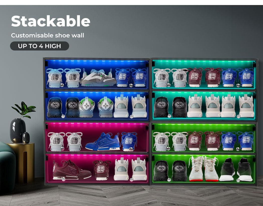 Stacked LED Shoes Storage Cabinet Sneaker Display Case Stackable Rack ...
