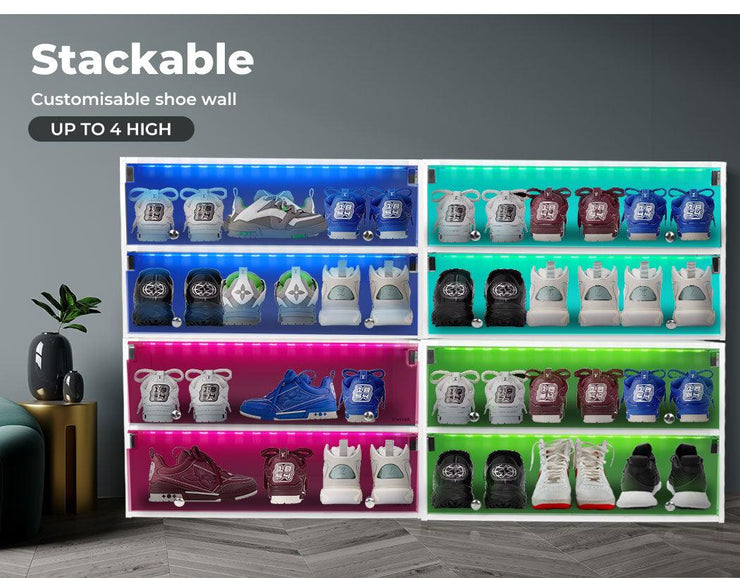 Stackable Shoe Storage Led Stacked LED Shoes Storage Cabinet Sneaker Display Case Stackable Rack ...