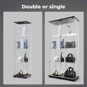 Stacked 2 Doors Glass Display Cabinet Collections Storage - Black