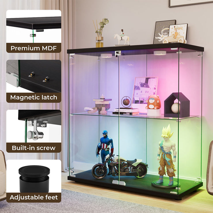 Stacked Tempered Glass Display Cabinet With 3 RGB Lights Collections Lockable