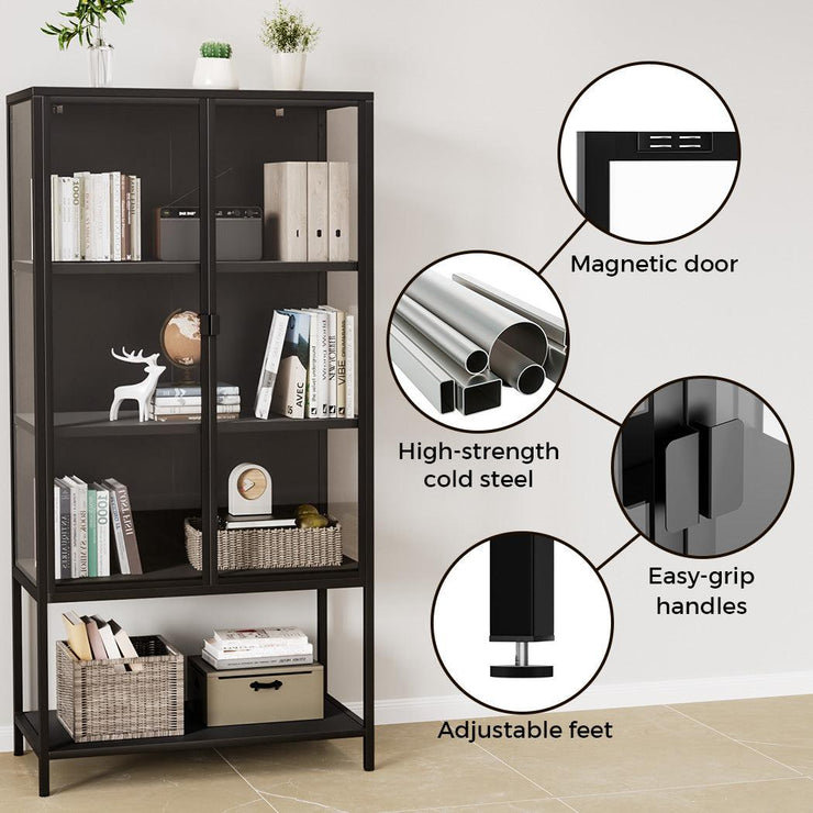 Stacked 4 Tier Modern Glass Display Cabinet 2 Door