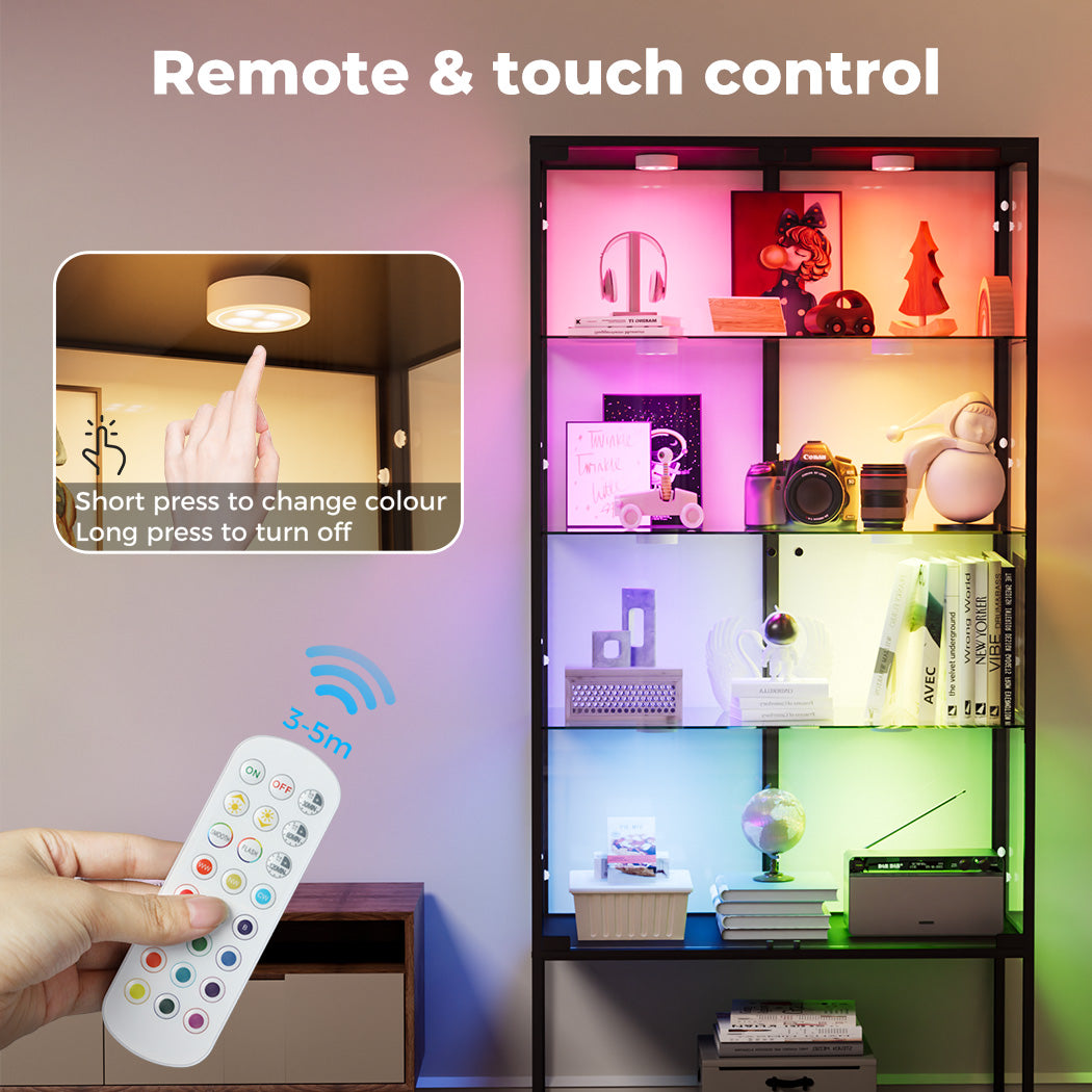 Stackable Cabinet Led Glass Display Cabinet with Light | Glass & Steel RGB Showcase 160cm ...