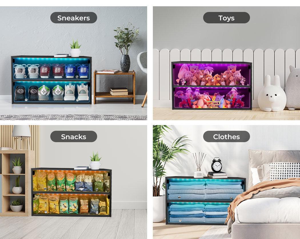 Stacked LED Shoes Storage Cabinet Sneaker Display Case Stackable Rack ...