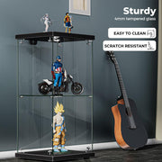 Stacked Glass Display Cabinet Collections Storage 2 Tier Shelves With Lock Black