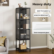 Stacked Display Cabinet With Glass Door Steel Frame Black