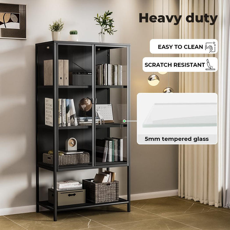 Stacked 4 Tier Modern Glass Display Cabinet 2 Door