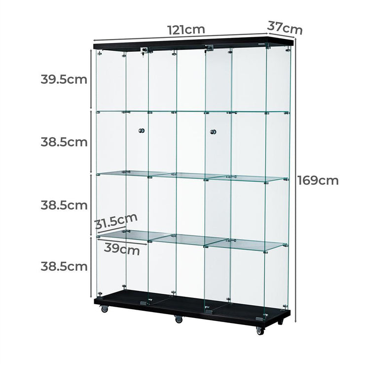 Stacked Lockable Glass Display Cabinet With Wheels 169cm