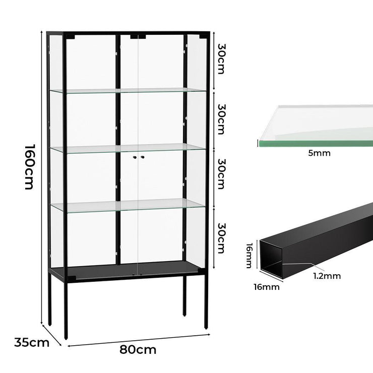 Stacked 2 Door Tempered Glass Display Cabinet 4 Tier 160m