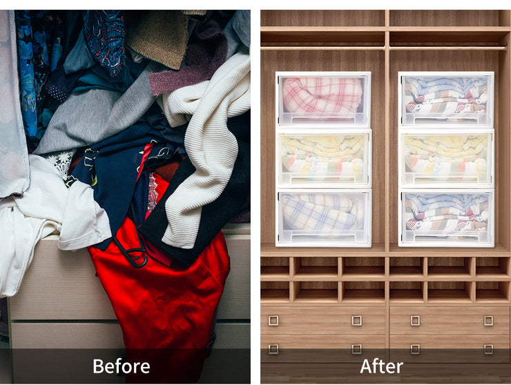 Plastic Storage Drawers Stackable Containers Box Wardrobe Clothes Organiser - Large