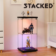 Stacked Tempered Glass Display Cabinet With 3 RGB Lights Collections Lockable