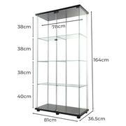 Stacked 2 Doors Glass Display Cabinet Collections Storage - Black