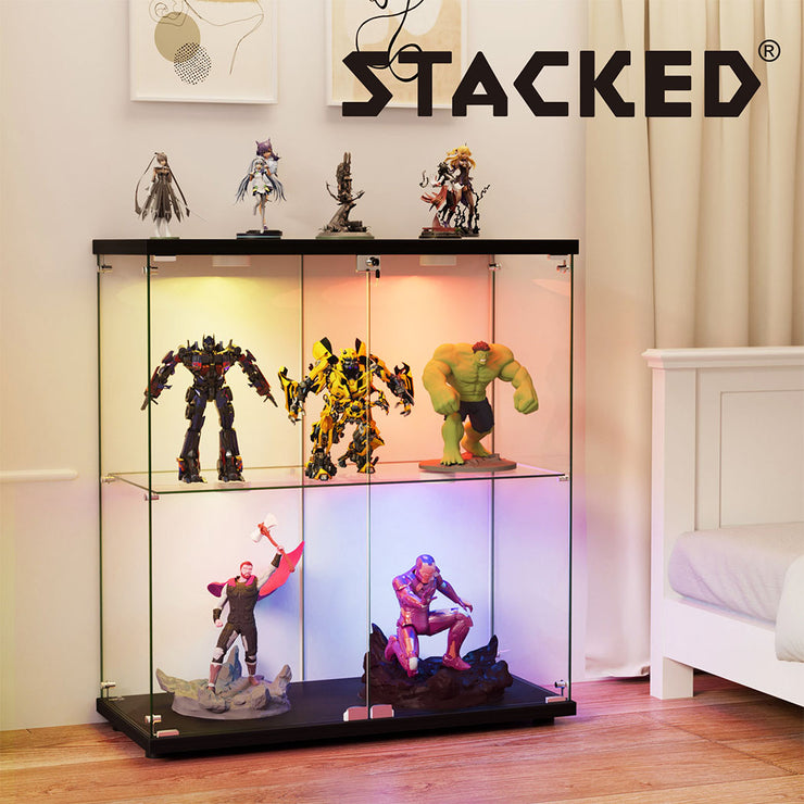 Stacked Tempered Glass Display Cabinet With 3 RGB Lights Collections Lockable