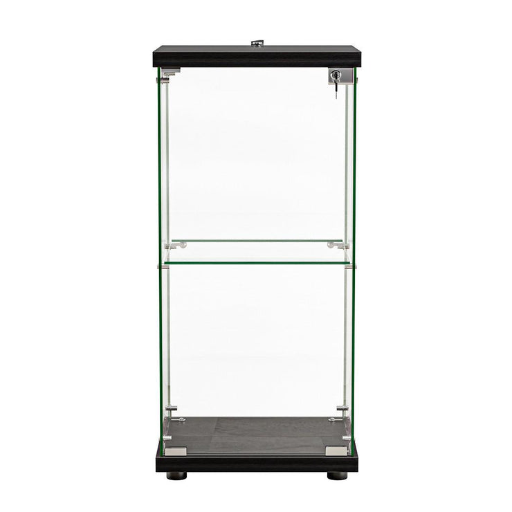 Stacked Glass Display Cabinet Collections Storage 2 Tier Shelves With Lock Black