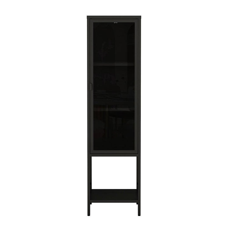 Stacked Display Cabinet With Glass Door Steel Frame Black