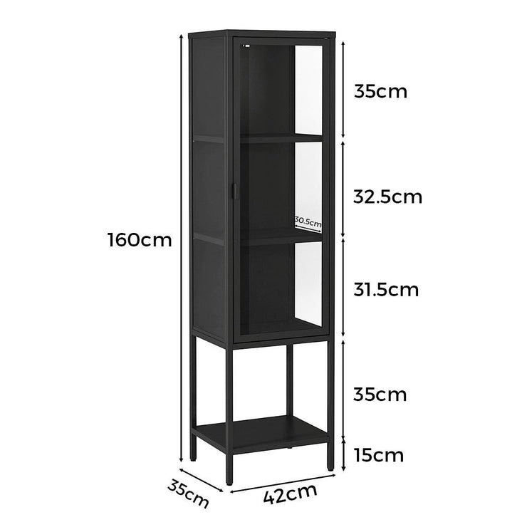 Stacked Display Cabinet With Glass Door Steel Frame Black