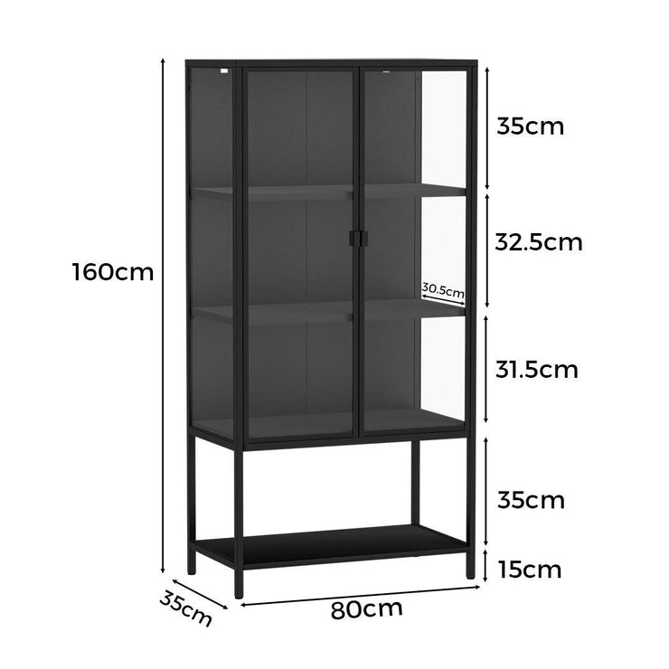 Stacked 4 Tier Modern Glass Display Cabinet 2 Door