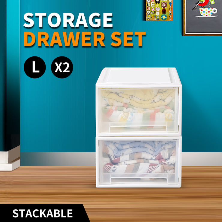 Plastic Storage Drawers Stackable Containers Box Wardrobe Clothes Organiser - Large
