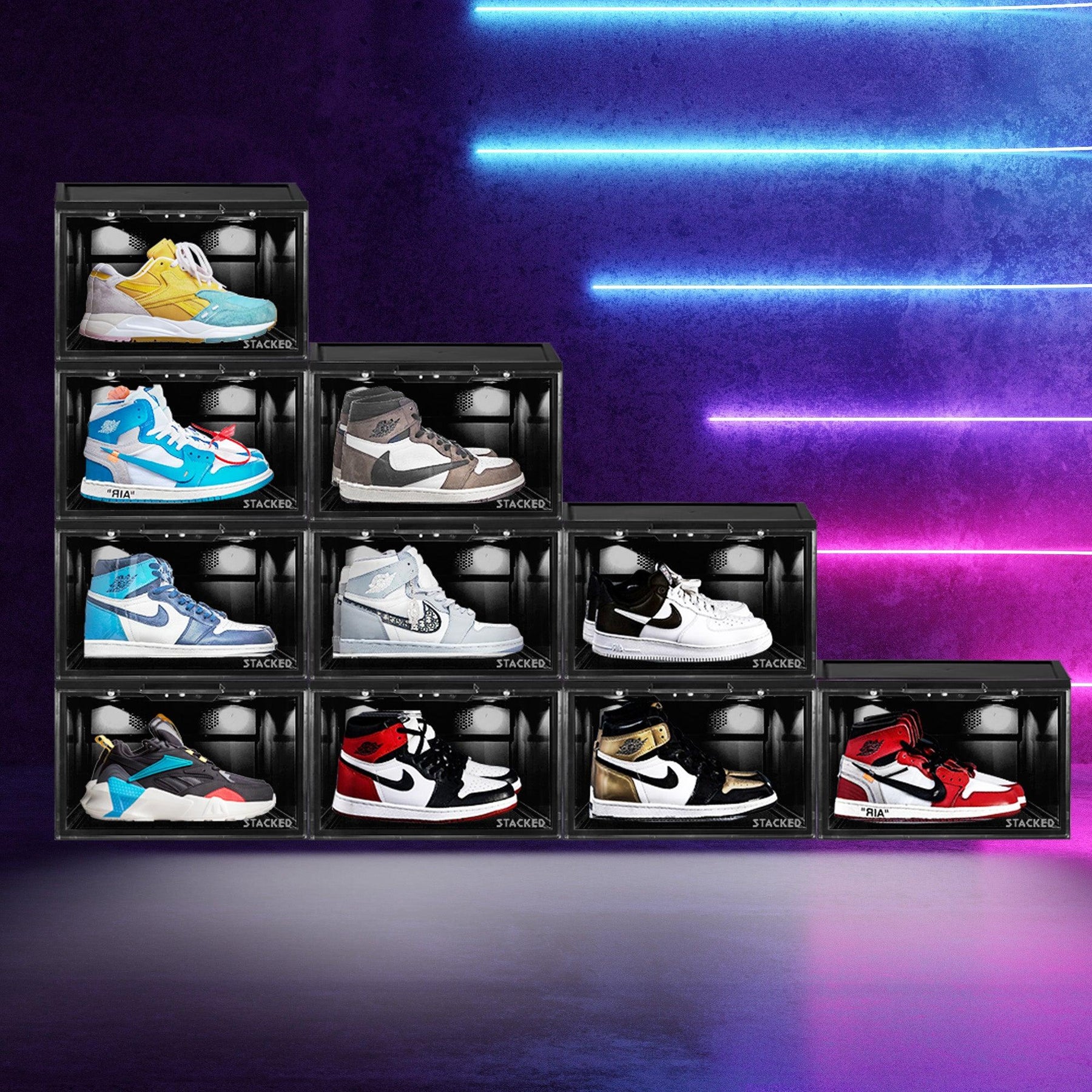 Stacked LED Sneaker Display Case With Voice Control - Buy Bulk (10pcs ...